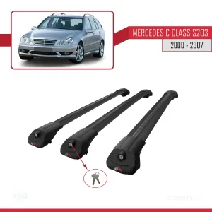 Mercedes C Class (S203) 2000-2007 Arası ile uyumlu ACE-1 Ara Atkı Tavan Barı SİYAH 3 ADET BAR - Görsel 4