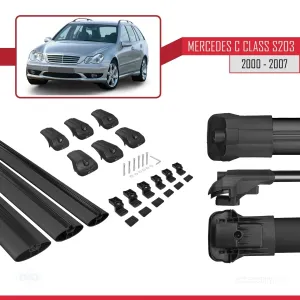 Mercedes C Class (S203) 2000-2007 Arası ile uyumlu ACE-1 Ara Atkı Tavan Barı SİYAH 3 ADET BAR - Görsel 5