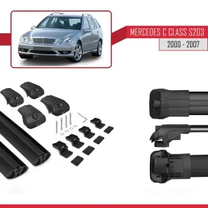 Mercedes C Class (S203) 2000-2007 Arası ile uyumlu ACE-1 Ara Atkı Tavan Barı SİYAH - Görsel 5