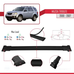 Mazda Tribute 2000-2007 Arası ile Uyumlu FLY Model Ara Atkı Tavan Barı SİYAH 3 ADET BAR thumb 4