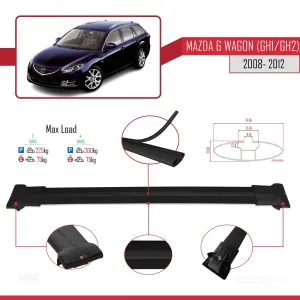 Mazda 6 Wagon (GH1/GH2) 2008-2012 Arası ile Uyumlu FLY Model Ara Atkı Tavan Barı SİYAH 3 ADET BAR - Görsel 4