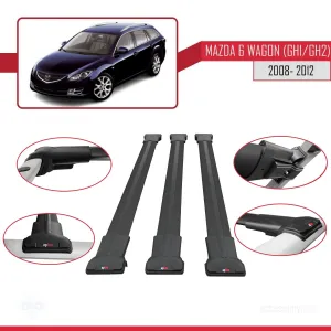 Mazda 6 Wagon (GH1/GH2) 2008-2012 Arası ile Uyumlu FLY Model Ara Atkı Tavan Barı SİYAH 3 ADET BAR - Görsel 5