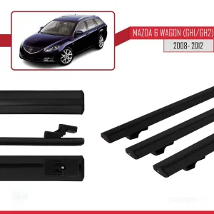 Mazda 6 Wagon (GH1/GH2) 2008-2012 Arası ile uyumlu Basic Model Ara Atkı Tavan Barı SİYAH 3 ADET - Görsel 3