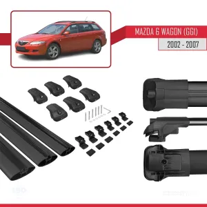 Mazda 6 (GG1) 2002-2007 Arası ile uyumlu ACE-1 Ara Atkı Tavan Barı SİYAH 3 ADET BAR - Görsel 5