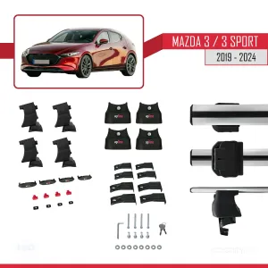 Mazda 3 / 3 Sport / Axela (BP) 2019 ve Sonrası ile uyumlu ACE-4 Ara Atkı Tavan Barı GRİ thumb 5