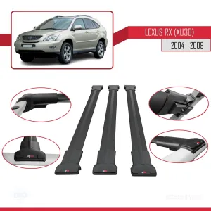 Lexus RX (XU30) 2004-2009 Arası ile Uyumlu FLY Model Ara Atkı Tavan Barı SİYAH 3 ADET BAR - Görsel 5