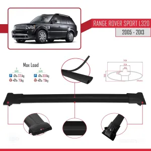 Land Rover Range Rover Sport (L320) 2005-2013 Arası ile Uyumlu FLY Model Ara Atkı Tavan Barı SİYAH 3 ADET BAR thumb 4