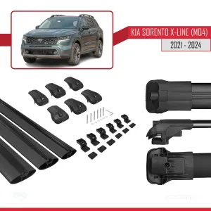 Kia Sorento X-LINE (MQ4) 2021 ve Sonrası ile uyumlu ACE-1 Ara Atkı Tavan Barı SİYAH 3 ADET BAR thumb 5