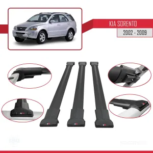 Kia Sorento 2002-2009 Arası ile Uyumlu FLY Model Ara Atkı Tavan Barı SİYAH 3 ADET BAR - Görsel 5