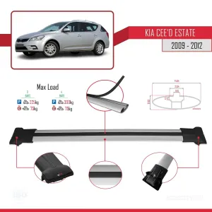 Kia Ceed SPORTSWAGON 2009-2012 Arası ile Uyumlu FLY Model Ara Atkı Tavan Barı GRİ 3 ADET BAR thumb 4