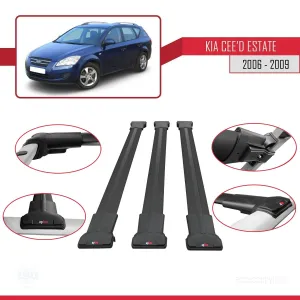 Kia Ceed Estate SW 2006-2009 Arası ile Uyumlu FLY Model Ara Atkı Tavan Barı SİYAH 3 ADET BAR thumb 5