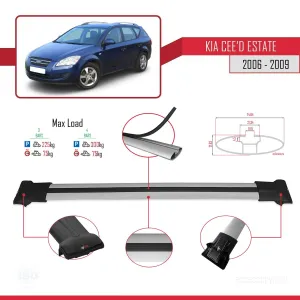 Kia Ceed Estate SW 2006-2009 Arası ile Uyumlu FLY Model Ara Atkı Tavan Barı GRİ 3 ADET BAR thumb 4