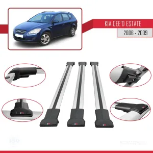 Kia Ceed Estate SW 2006-2009 Arası ile Uyumlu FLY Model Ara Atkı Tavan Barı GRİ 3 ADET BAR thumb 5