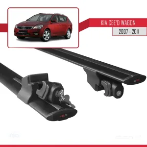 Kia Cee'd SW / Estate 2007-2011 Arası ile uyumlu HOOK Model Anahtar Kilitli Ara Atkı Tavan Barı SİYAH thumb 5