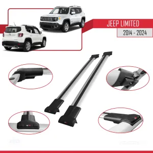 Jeep Limited 2014 ve Sonrası ile uyumlu FLY Model Ara Atkı Tavan Barı GRİ thumb 4