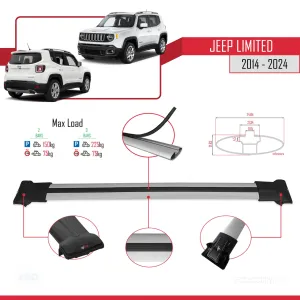 Jeep Limited 2014 ve Sonrası ile uyumlu FLY Model Ara Atkı Tavan Barı GRİ thumb 5