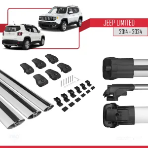 Jeep Limited 2014 ve Sonrası ile uyumlu ACE-1 Ara Atkı Tavan Barı GRİ 3 ADET BAR thumb 5