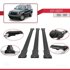 Jeep Cherokee 2002-2007 Arası ile Uyumlu FLY Model Ara Atkı Tavan Barı SİYAH 3 ADET BAR - Görsel 5
