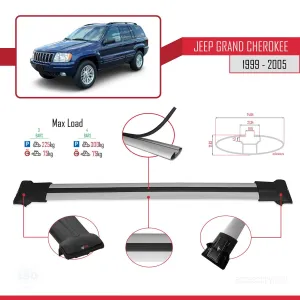 Jeep Grand Cherokee 1999-2005 Arası ile Uyumlu FLY Model Ara Atkı Tavan Barı GRİ 3 ADET BAR thumb 4