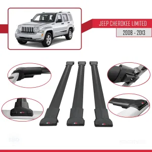 Jeep Cherokee (KK) 2008-2013 Arası ile Uyumlu FLY Model Ara Atkı Tavan Barı SİYAH 3 ADET BAR thumb 5