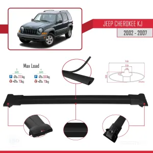 Jeep Cherokee (KJ) 2002-2007 Arası ile Uyumlu FLY Model Ara Atkı Tavan Barı SİYAH 3 ADET BAR - Görsel 4