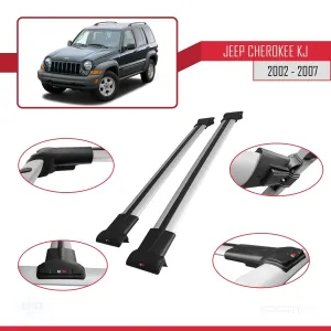 Jeep Cherokee (KJ) 2002-2007 Arası ile uyumlu FLY Model Ara Atkı Tavan Barı GRİ - Görsel 5