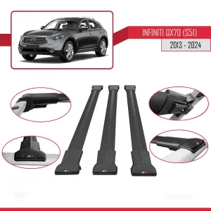 Infiniti QX70 S51 2013 ve Sonrası ile uyumlu FLY Model Ara Atkı Tavan Barı SİYAH 3 ADET BAR thumb 5