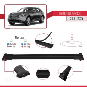 Infiniti QX70 S51 2013 ve Sonrası ile Uyumlu FLY Model Ara Atkı Tavan Barı SİYAH thumb 4