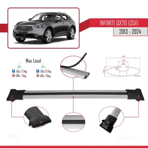 Infiniti QX70 S51 2013 ve Sonrası ile uyumlu FLY Model Ara Atkı Tavan Barı GRİ 3 ADET BAR thumb 4
