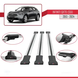 Infiniti QX70 S51 2013 ve Sonrası ile uyumlu FLY Model Ara Atkı Tavan Barı GRİ 3 ADET BAR thumb 5
