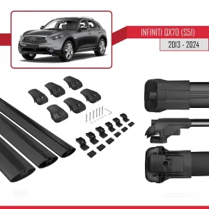 Infiniti QX70 S51 2013 ve Sonrası ile uyumlu ACE-1 Ara Atkı Tavan Barı SİYAH 3 ADET BAR thumb 5