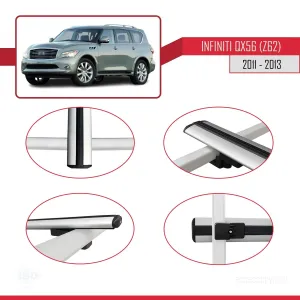 Infiniti QX56 Z62 2011-2013 Arası ile uyumlu Basic Model Ara Atkı Tavan Barı GRİ 3 ADET - Görsel 4