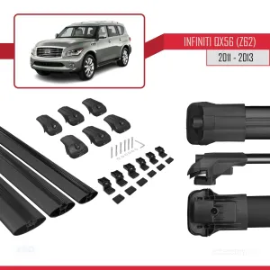 Infiniti QX56 Z62 2011-2013 Arası ile uyumlu ACE-1 Ara Atkı Tavan Barı SİYAH 3 ADET BAR thumb 5