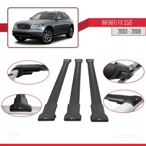 Infiniti FX (S50) 2003-2008 Arası ile Uyumlu FLY Model Ara Atkı Tavan Barı SİYAH 3 ADET BAR - Görsel 5
