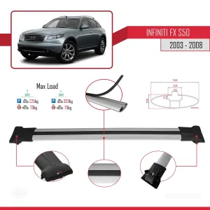 Infiniti FX (S50) 2003-2008 Arası ile Uyumlu FLY Model Ara Atkı Tavan Barı GRİ 3 ADET BAR thumb 4