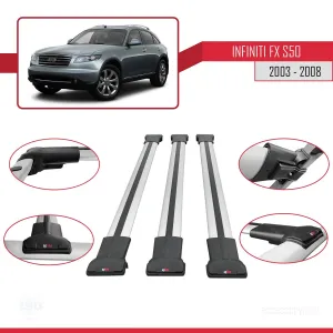 Infiniti FX (S50) 2003-2008 Arası ile Uyumlu FLY Model Ara Atkı Tavan Barı GRİ 3 ADET BAR thumb 5