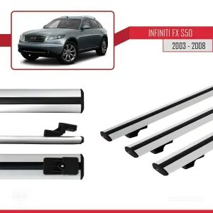 Infiniti FX (S50) 2003-2008 Arası ile uyumlu Basic Model Ara Atkı Tavan Barı GRİ 3 ADET - Görsel 3