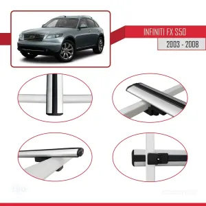 Infiniti FX (S50) 2003-2008 Arası ile uyumlu Basic Model Ara Atkı Tavan Barı GRİ 3 ADET - Görsel 4