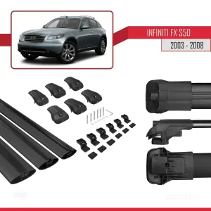 Infiniti FX (S50) 2003-2008 Arası ile uyumlu ACE-1 Ara Atkı Tavan Barı SİYAH 3 ADET BAR thumb 5