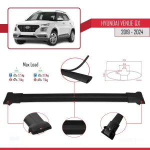 Hyundai Venue (QX) 2019 ve Sonrası ile Uyumlu FLY Model Ara Atkı Tavan Barı SİYAH 3 ADET BAR thumb 4