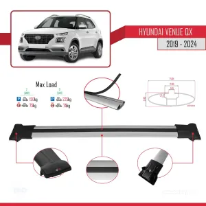 Hyundai Venue (QX) 2019 ve Sonrası ile Uyumlu FLY Model Ara Atkı Tavan Barı GRİ thumb 5