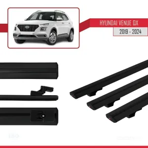 Hyundai Venue (QX) 2019 ve Sonrası ile uyumlu Basic Model Ara Atkı Tavan Barı SİYAH 3 ADET thumb 5