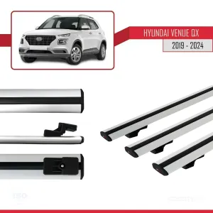 Hyundai Venue QX1 (QX) 2019-2025 ile uyumlu Basic Model Ara Atkı Tavan Barı GRİ 3 ADET - Görsel 5