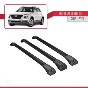 Hyundai Venue (QX) 2019 ve Sonrası ile uyumlu ACE-1 Ara Atkı Tavan Barı SİYAH 3 ADET BAR thumb 3