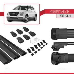 Hyundai Venue (QX) 2019 ve Sonrası ile uyumlu ACE-1 Ara Atkı Tavan Barı SİYAH 3 ADET BAR thumb 5
