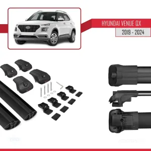 Hyundai Venue (QX) 2019 ve Sonrası ile uyumlu ACE-1 Ara Atkı Tavan Barı SİYAH thumb 5