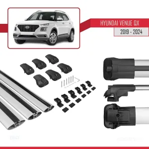 Hyundai Venue (QX) 2019 ve Sonrası ile uyumlu ACE-1 Ara Atkı Tavan Barı GRİ 3 ADET BAR thumb 5