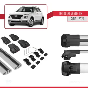 Hyundai Venue (QX) 2019 ve Sonrası ile uyumlu ACE-1 Ara Atkı Tavan Barı GRİ thumb 5