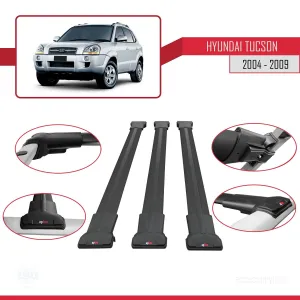 Hyundai Tucson (JM) 2004-2009 Arası ile Uyumlu FLY Model Ara Atkı Tavan Barı SİYAH 3 ADET BAR thumb 5