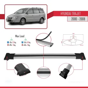 Hyundai Trajet 2000-2008 Arası ile Uyumlu FLY Model Ara Atkı Tavan Barı GRİ 3 ADET BAR thumb 4